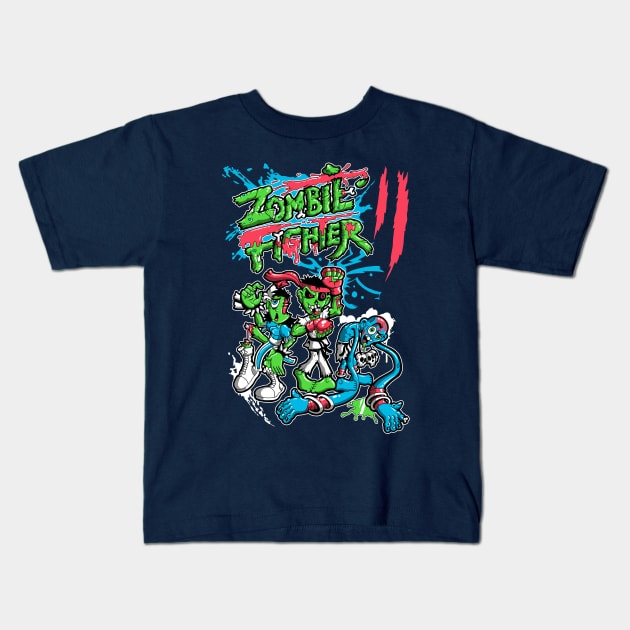 Zombie Fighter Kids T-Shirt by JakGibberish